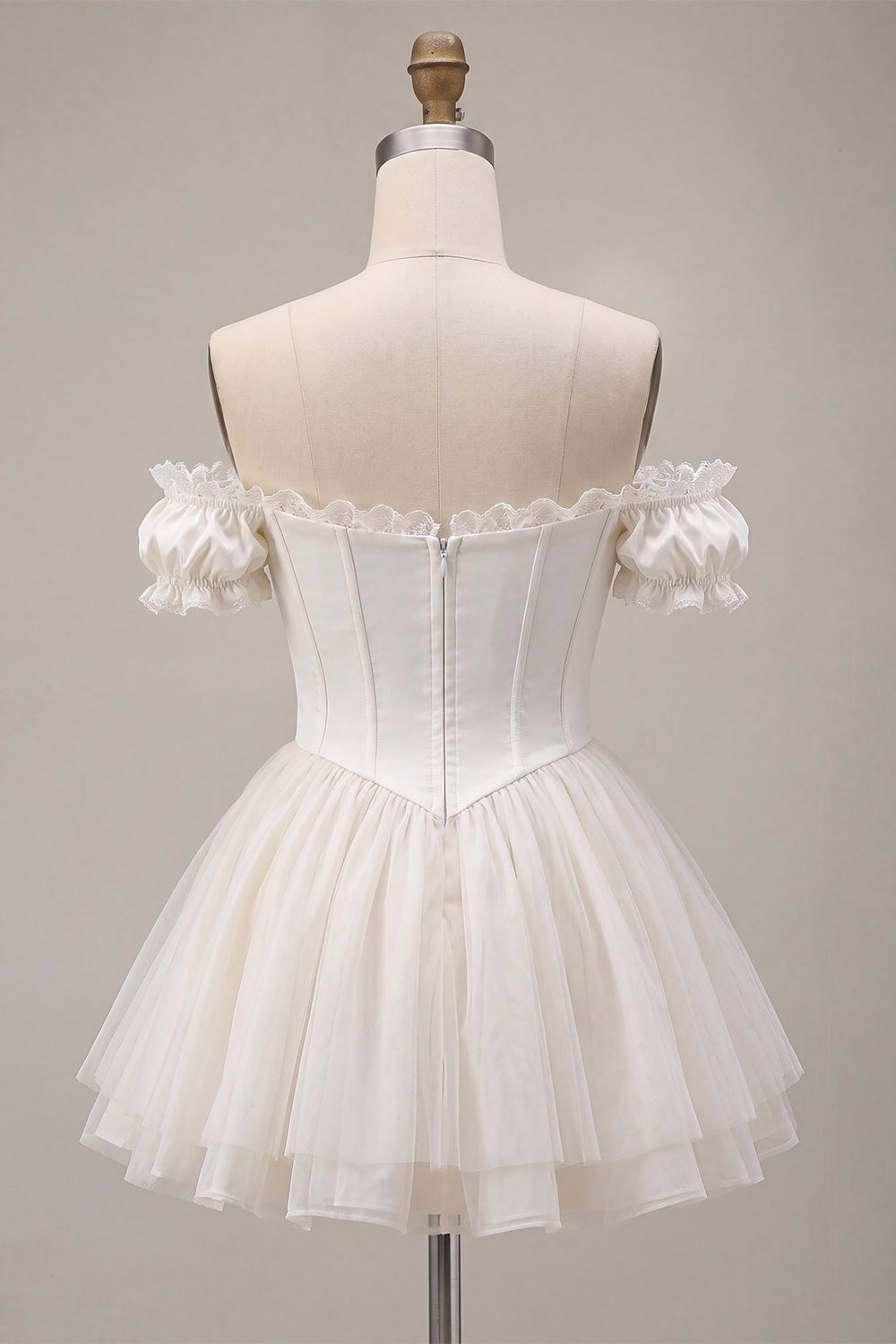 Ivory Ruffled Corset A Line Short Homecoming Dress with 3D Flower