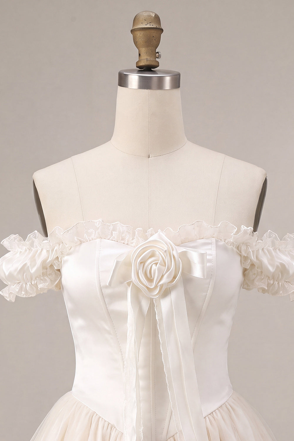 Ivory Ruffled Corset A Line Short Homecoming Dress with 3D Flower