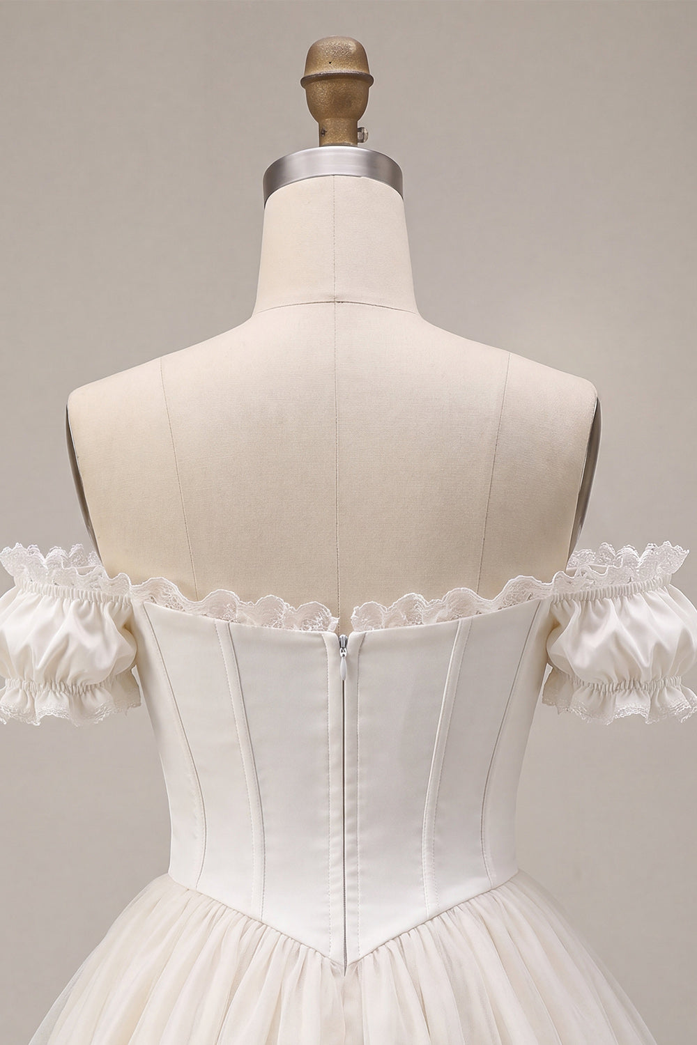 Ivory Ruffled Corset A Line Short Homecoming Dress with 3D Flower