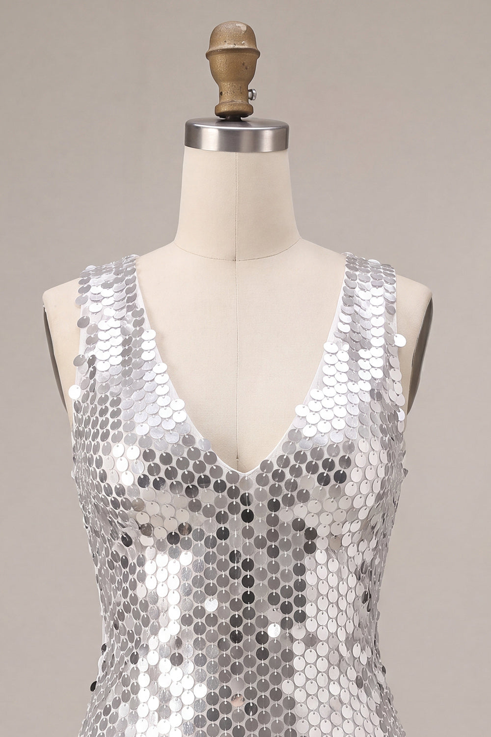 Sparkly Silver Sequin A Line V-Neck Short Homecoming Dress