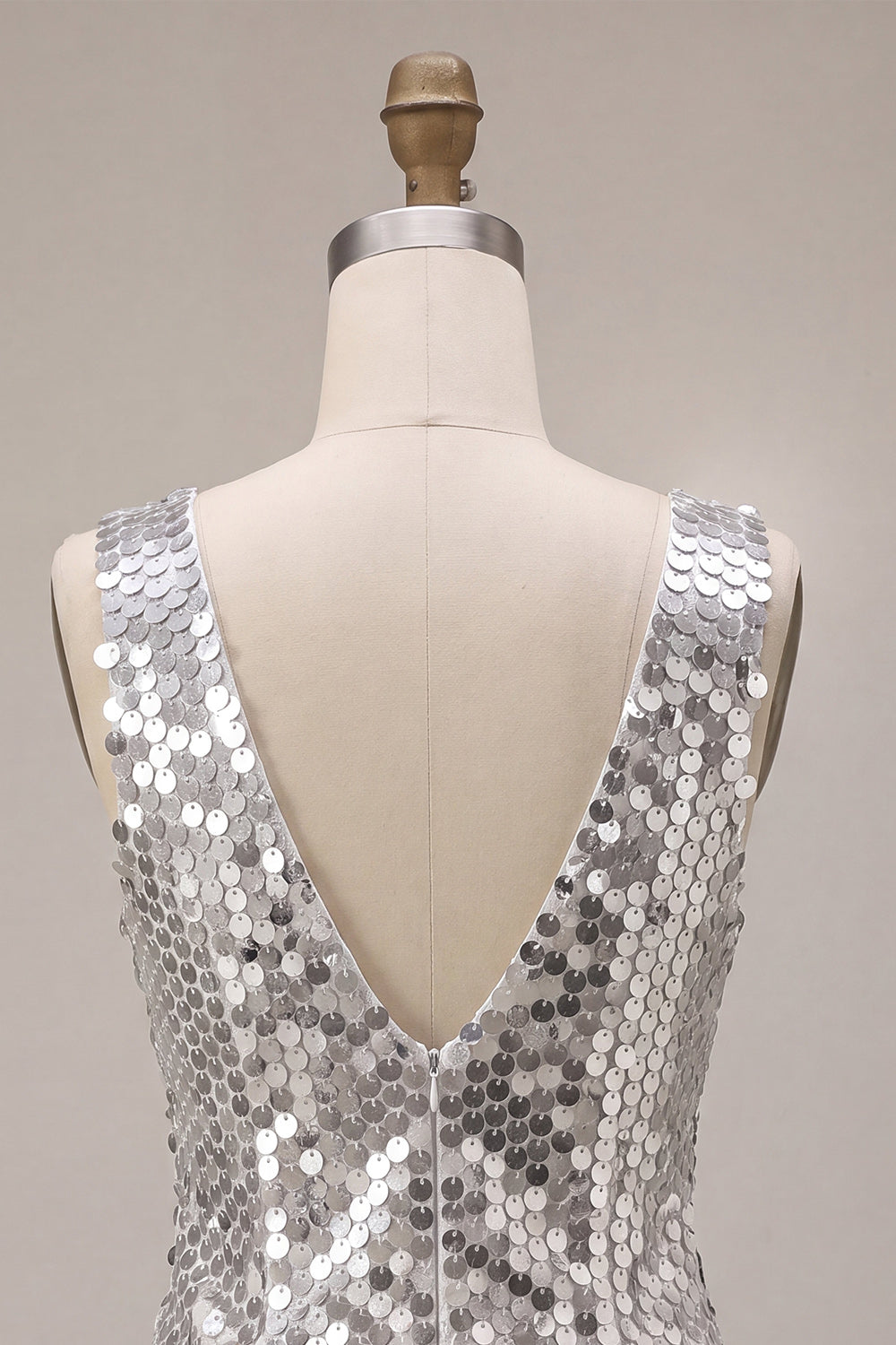 Sparkly Silver Sequin A Line V-Neck Short Homecoming Dress