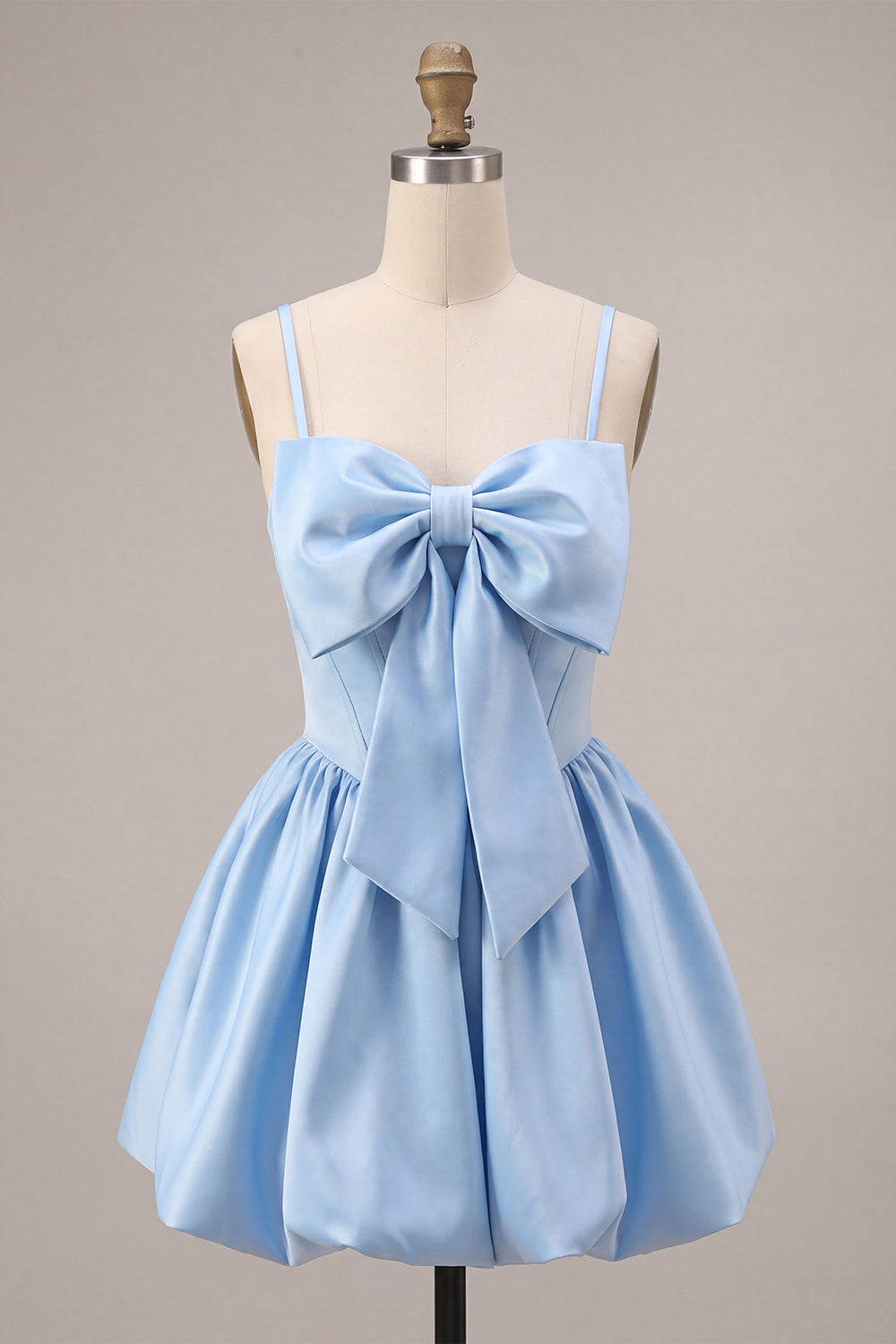 Sky Blue Satin Corset A Line Short Homecoming Dress with Bow