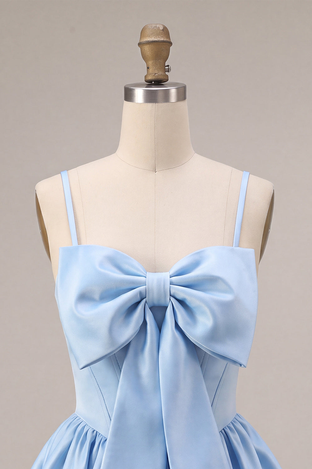 Sky Blue Satin Corset A Line Short Homecoming Dress with Bow