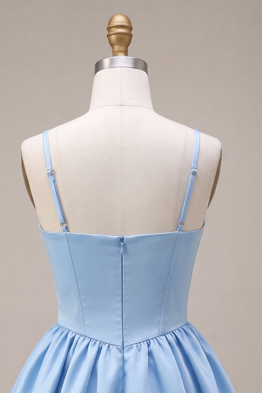 Sky Blue Satin Corset A Line Short Homecoming Dress with Bow