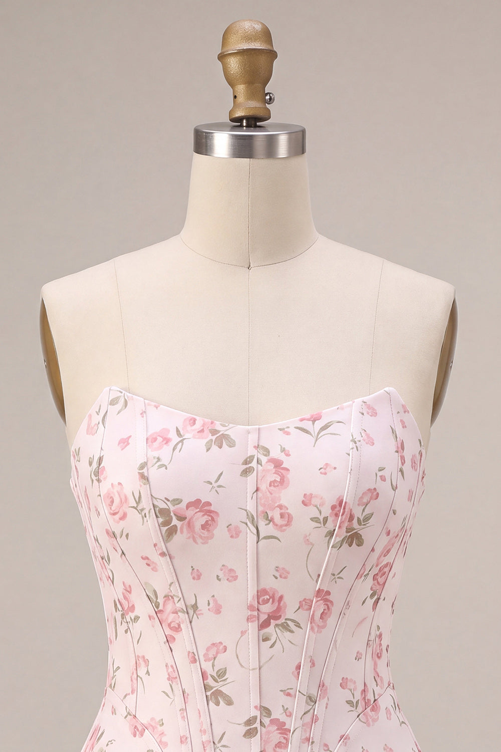 White Pink Flower Corset Strapless Short Homecoming Dress