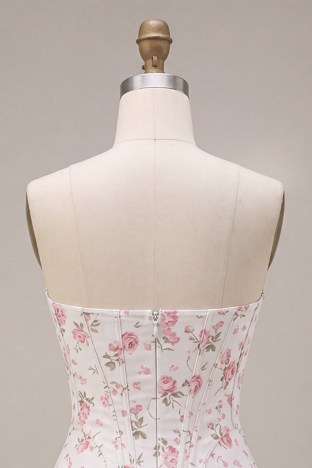 White Pink Flower Corset Strapless Short Homecoming Dress