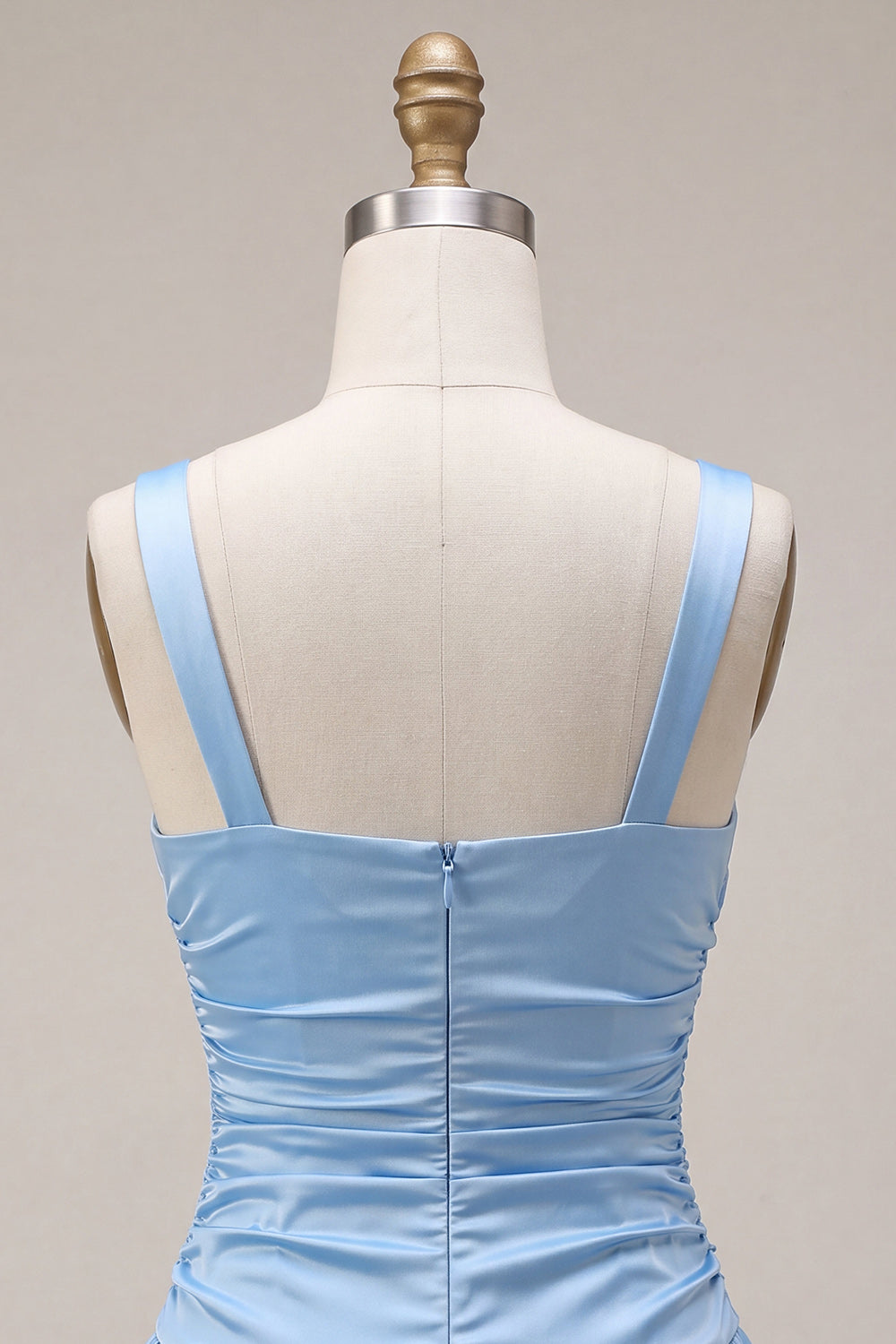 Sky Blue A Line Satin Ruched Short Homecoming Dress with Bow
