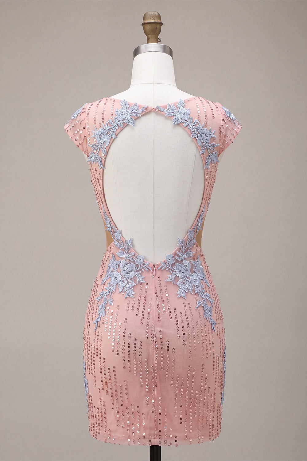 Pink Sparkly Appliqued Sequin Tight Short Homecoming Dress with Sleeves