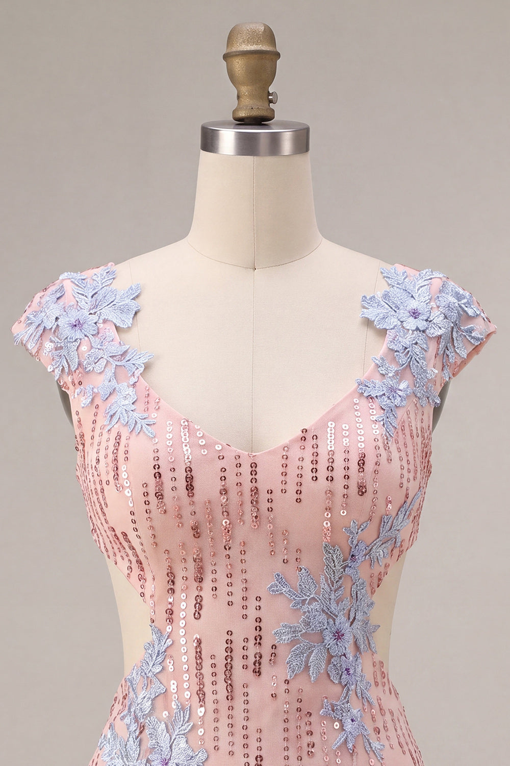 Pink Sparkly Appliqued Sequin Tight Short Homecoming Dress with Sleeves