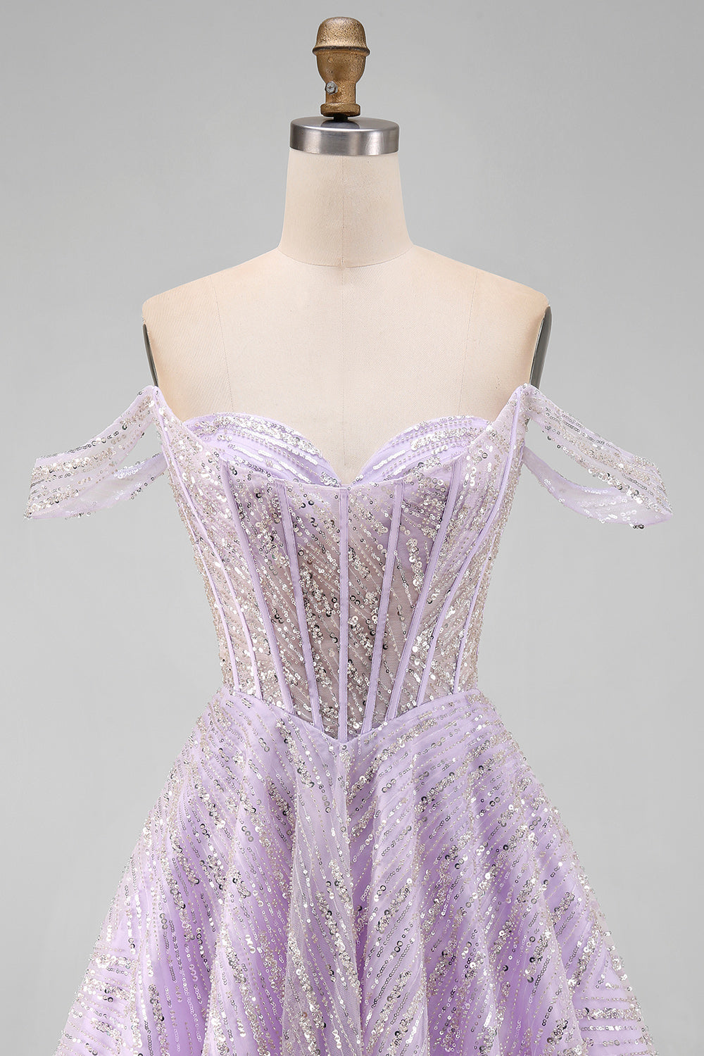 Sparkly Lilac Sequins Short Off the Shoulder Corset Homecoming Dress