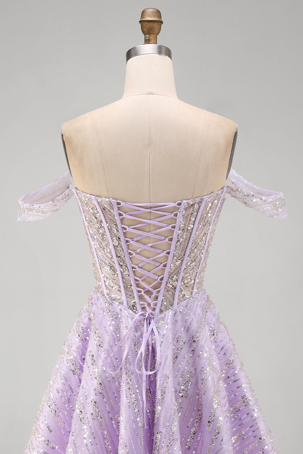 Sparkly Lilac Sequins Short Off the Shoulder Corset Homecoming Dress