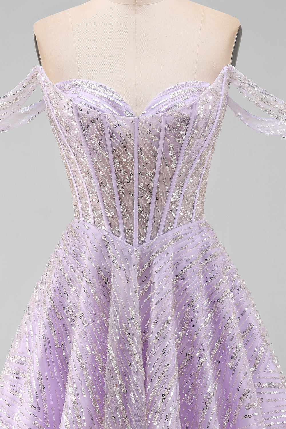 Sparkly Lilac Sequins Short Off the Shoulder Corset Homecoming Dress