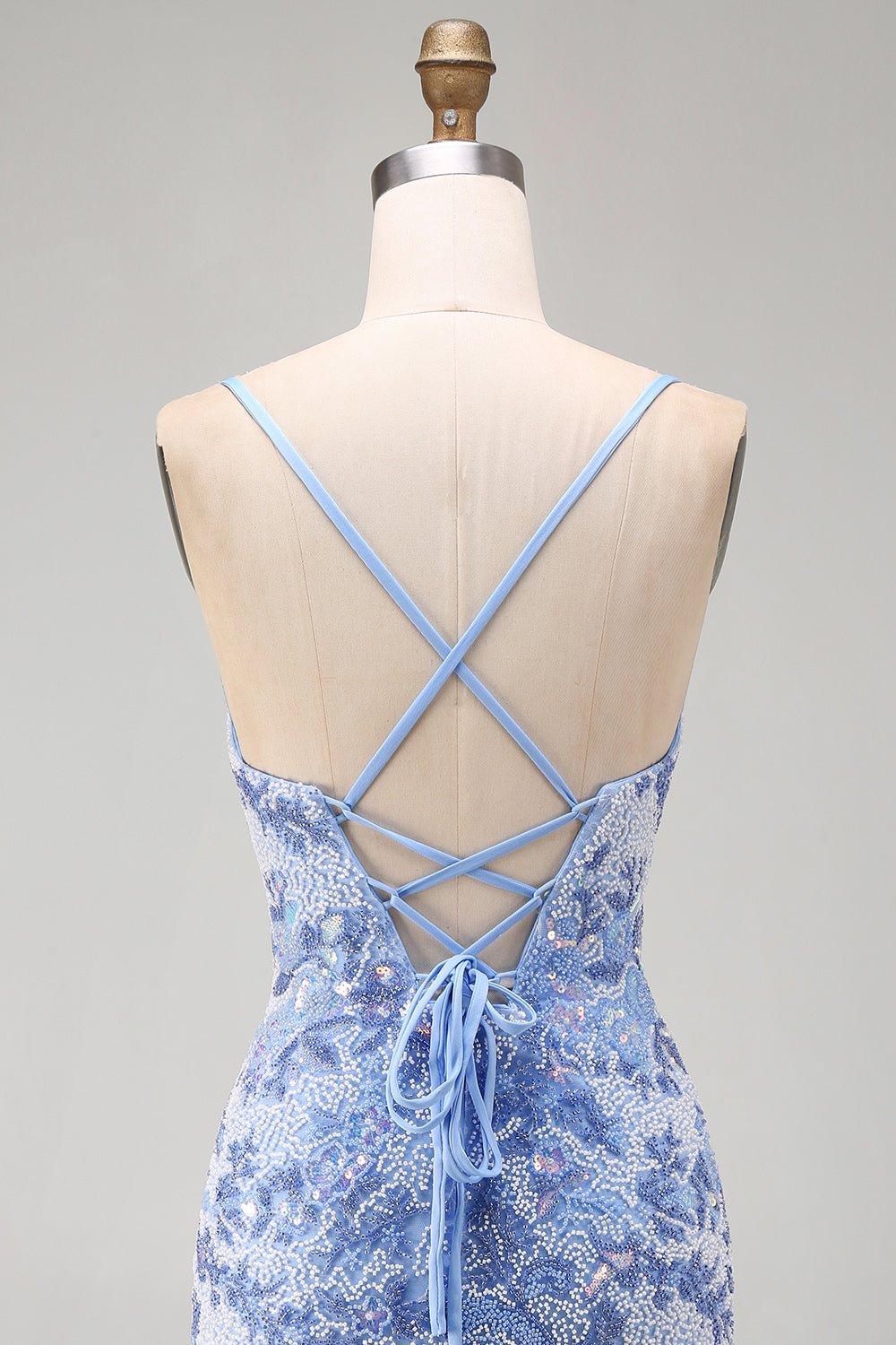 Sparkly Blue Spaghetti Straps Beaded Short Tight Homecoming Dress