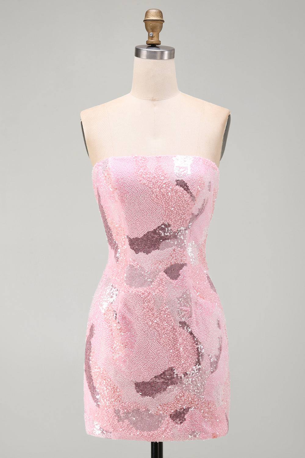 Sparkly Pink Beaded Strapless Short Tight Homecoming Dress