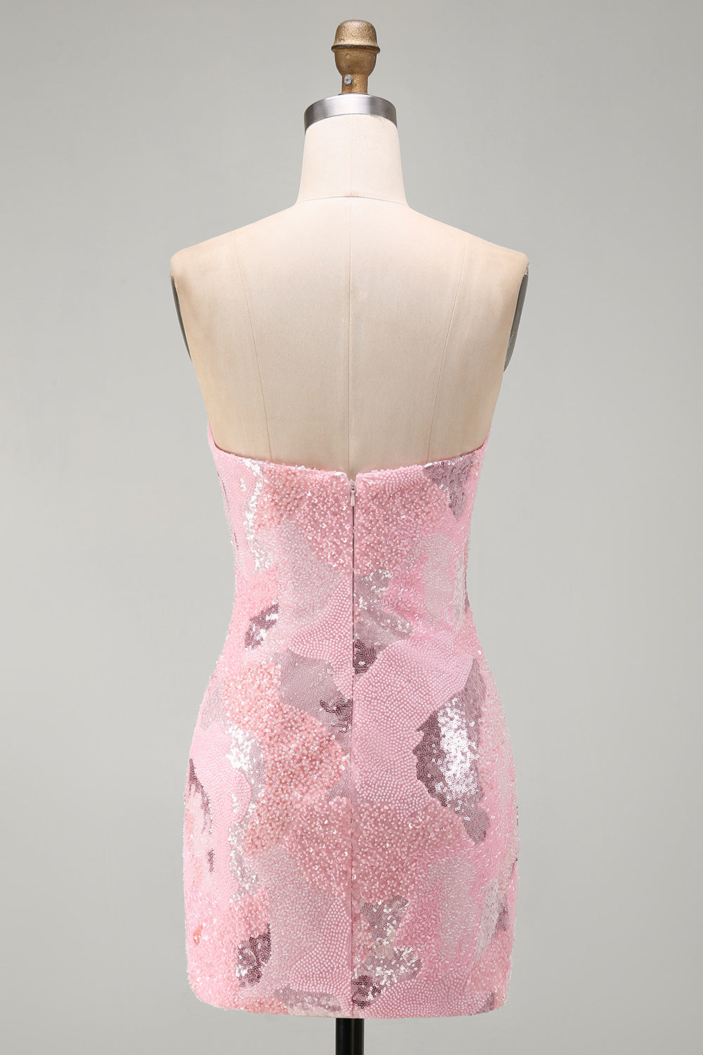 Sparkly Pink Beaded Strapless Short Tight Homecoming Dress
