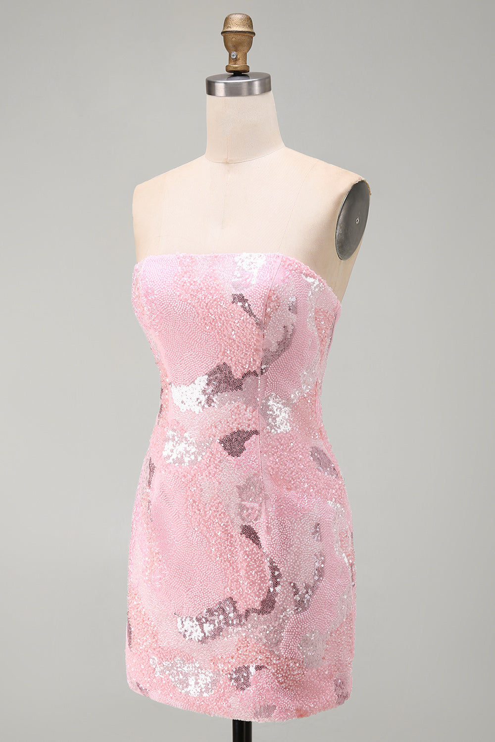 Sparkly Pink Beaded Strapless Short Tight Homecoming Dress