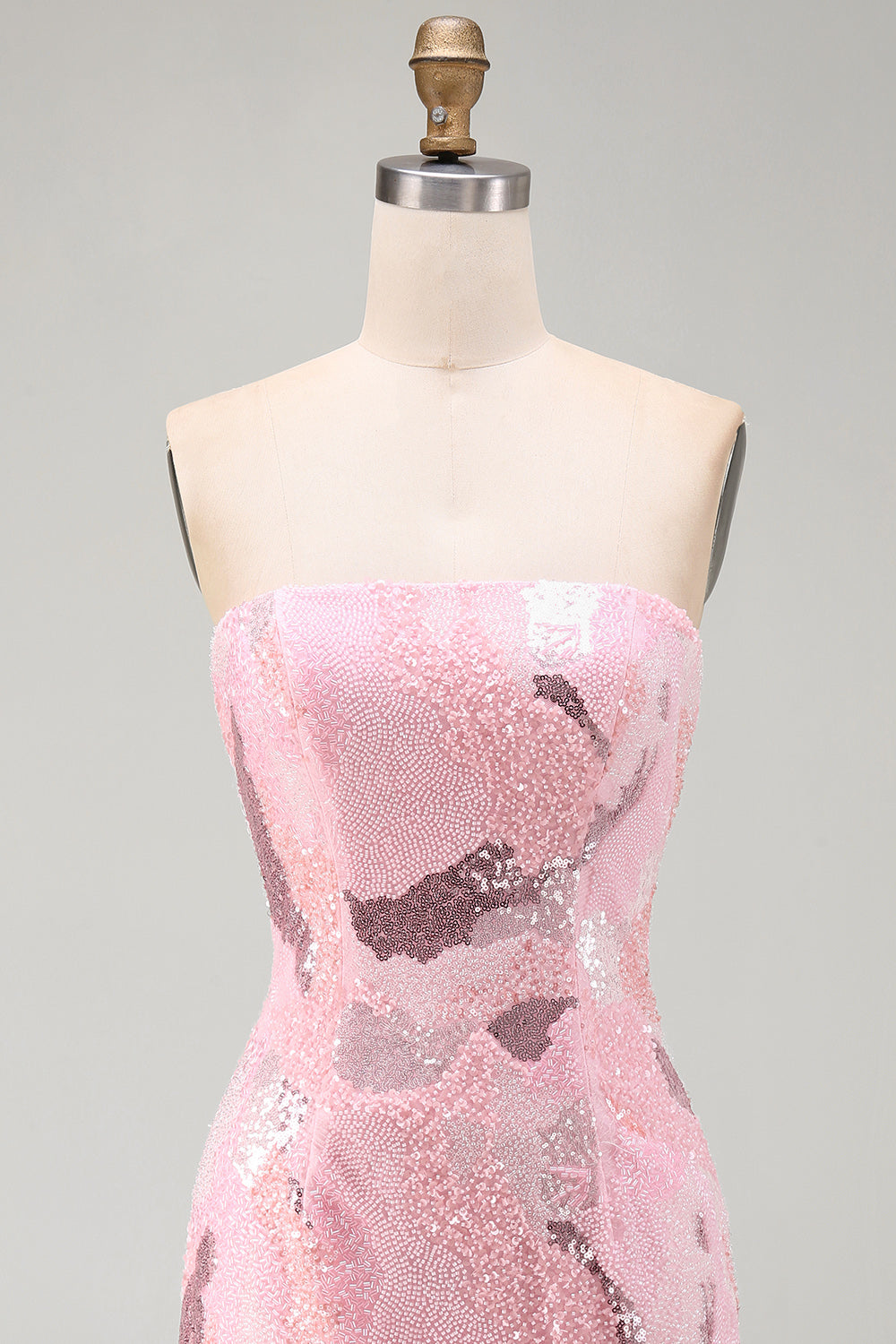 Sparkly Pink Beaded Strapless Short Tight Homecoming Dress