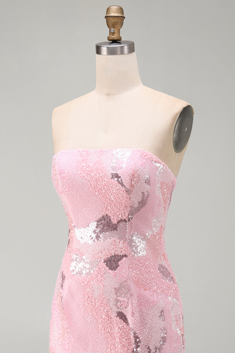 Sparkly Pink Beaded Strapless Short Tight Homecoming Dress