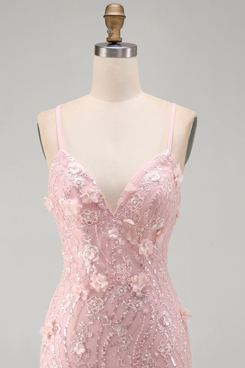Pink Short Tight V-Neck Beaded Homecoming Dress with 3D Flower
