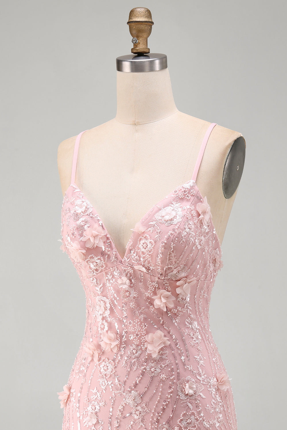 Pink Short Tight V-Neck Beaded Homecoming Dress with 3D Flower