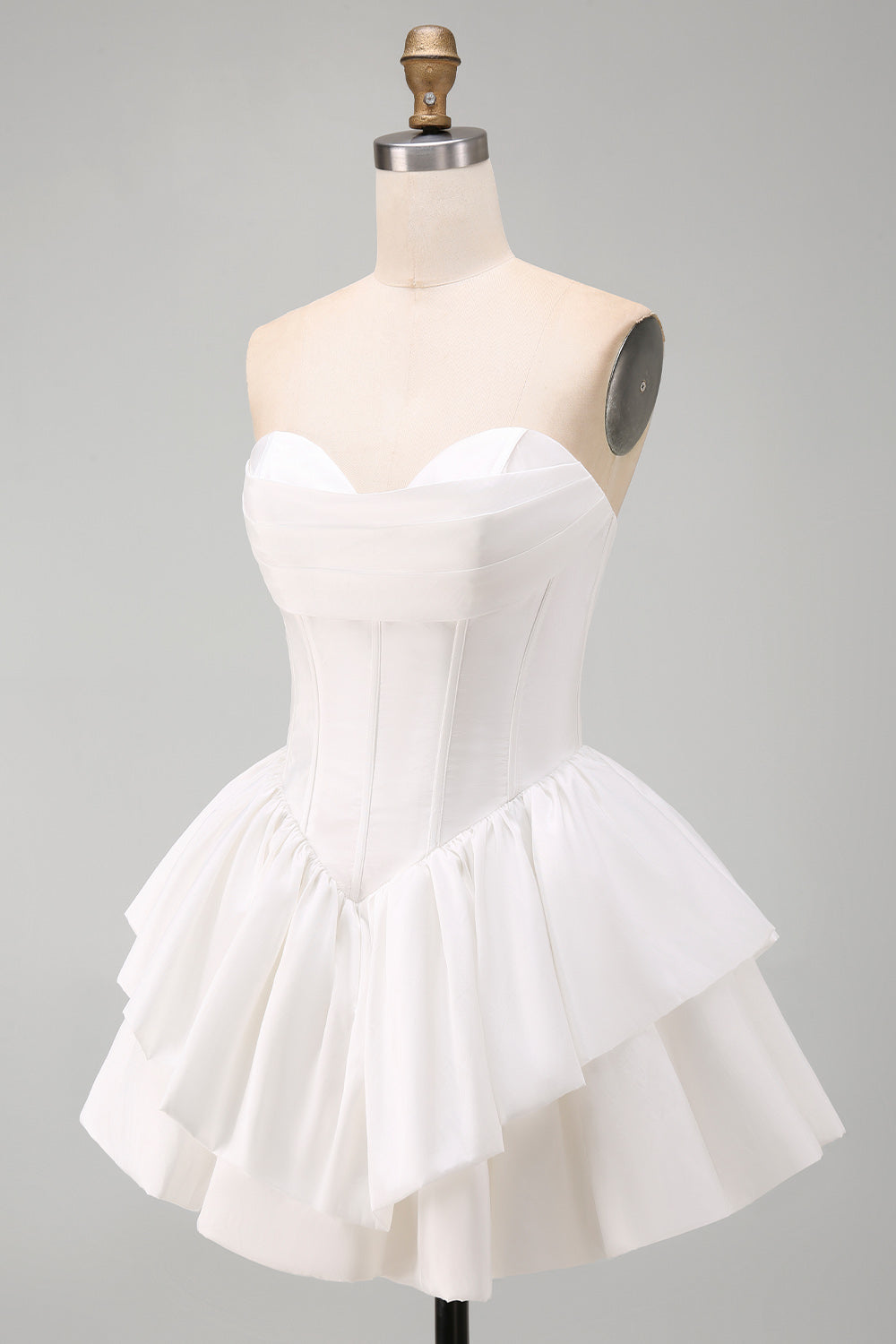 White Short Corset Sweetheart A Line Tiered Homecoming Dress