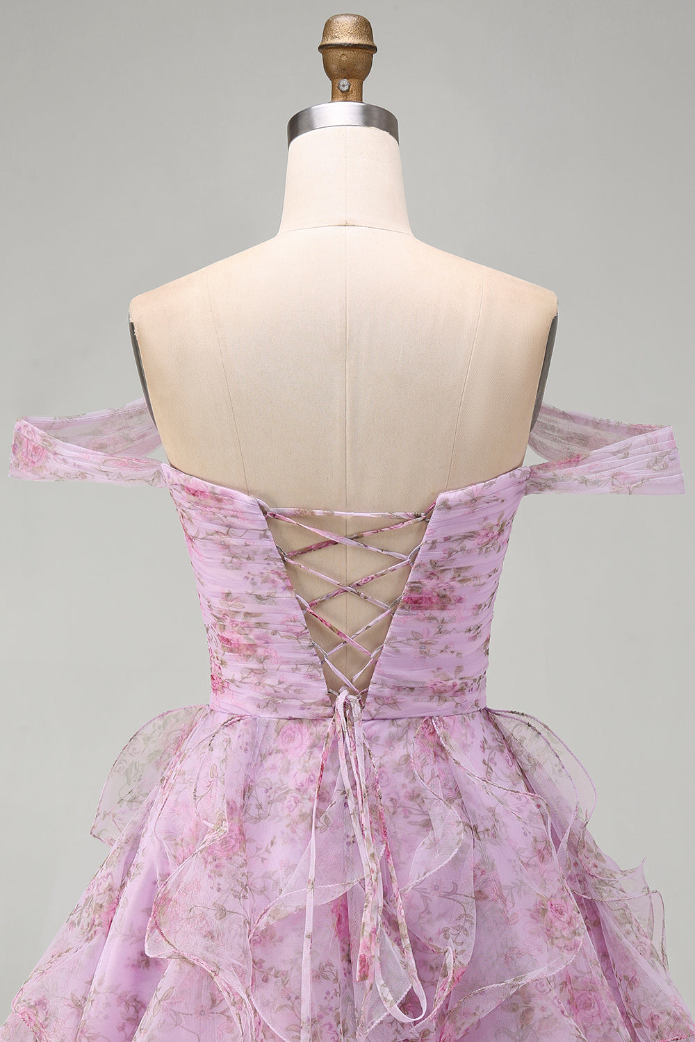Lilac Short Floral A-Line Ruched Homecoming Dress with Ruffles