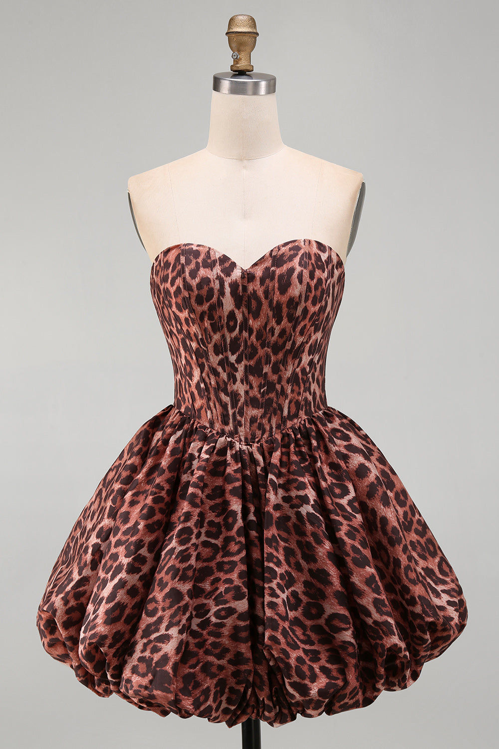 Kahki Leopard Bubble Sweetheart A Line Short Corset Homecoming Dress