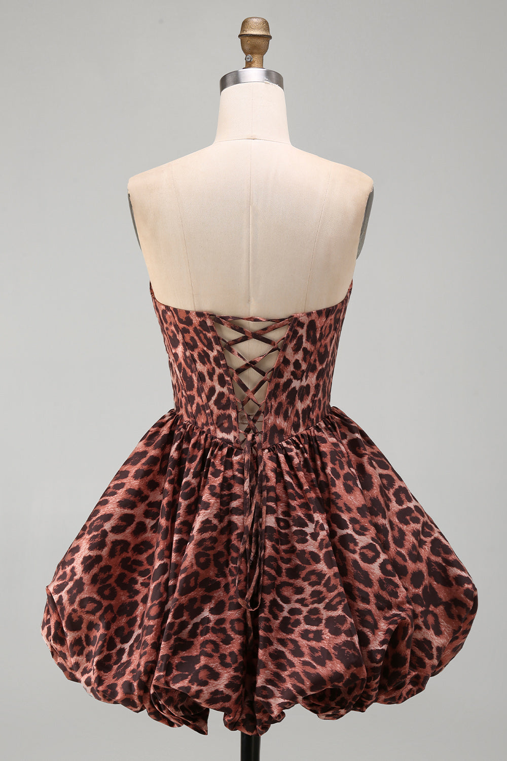 Kahki Leopard Bubble Sweetheart A Line Short Corset Homecoming Dress
