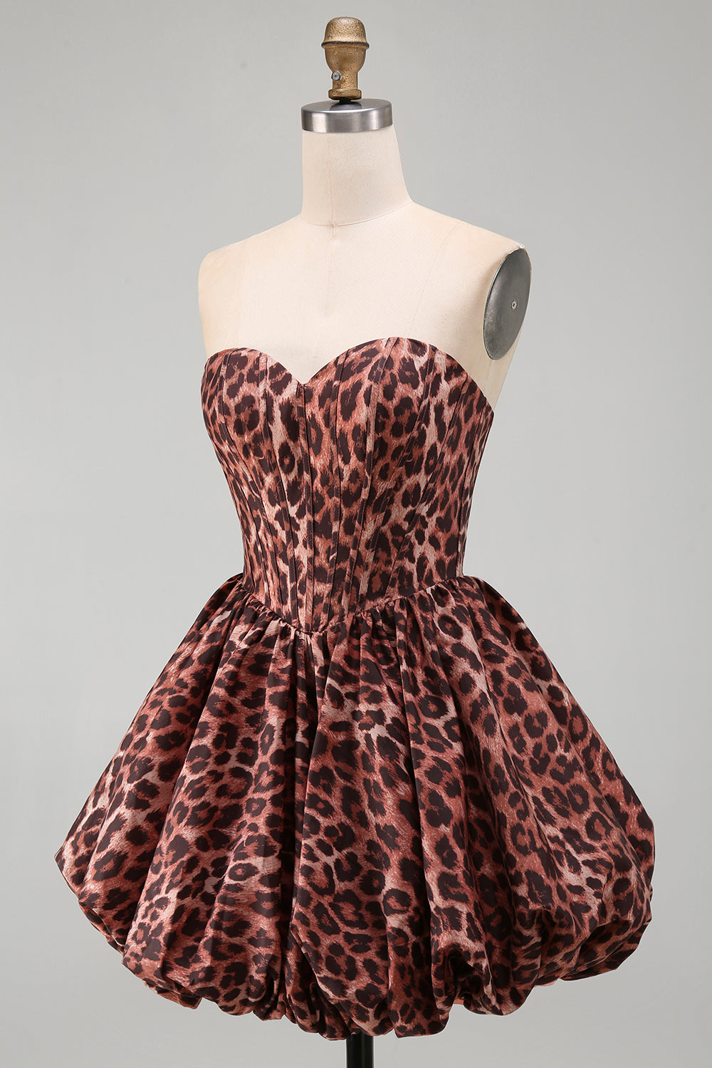 Kahki Leopard Bubble Sweetheart A Line Short Corset Homecoming Dress