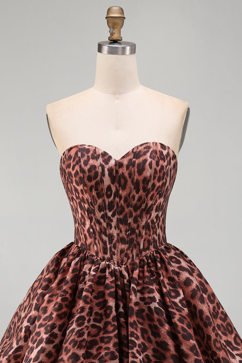 Kahki Leopard Bubble Sweetheart A Line Short Corset Homecoming Dress