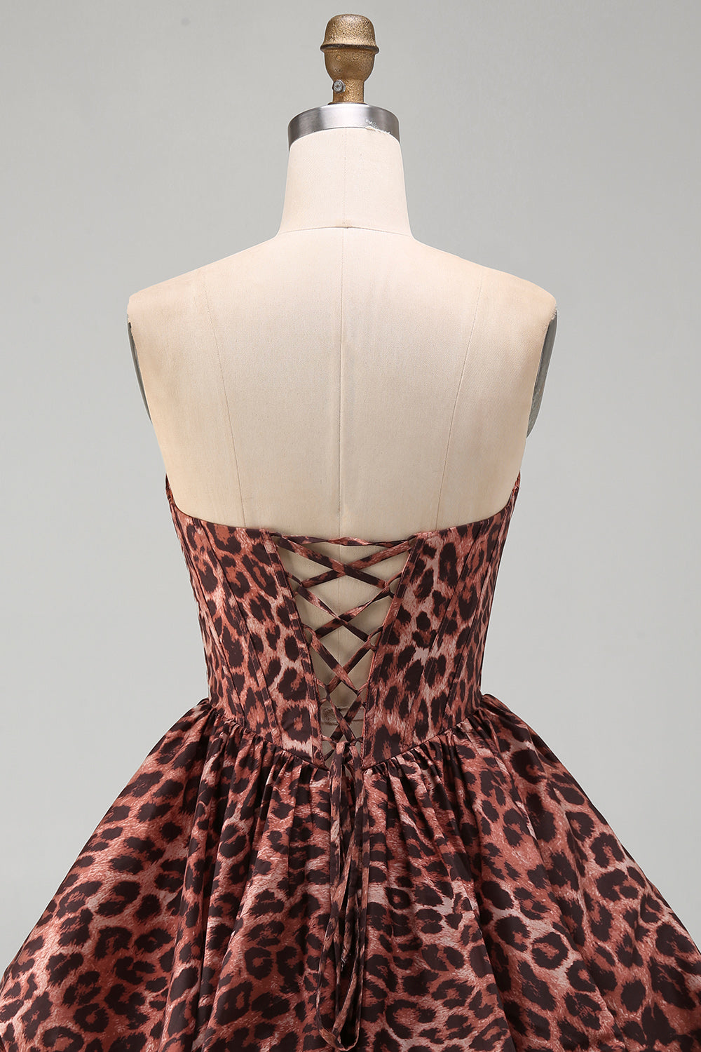 Kahki Leopard Bubble Sweetheart A Line Short Corset Homecoming Dress