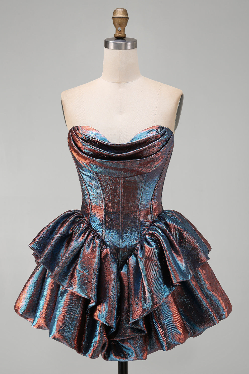 Metallic Blue Corset Short Sweetheart Ruffled A-Line Homecoming Dress