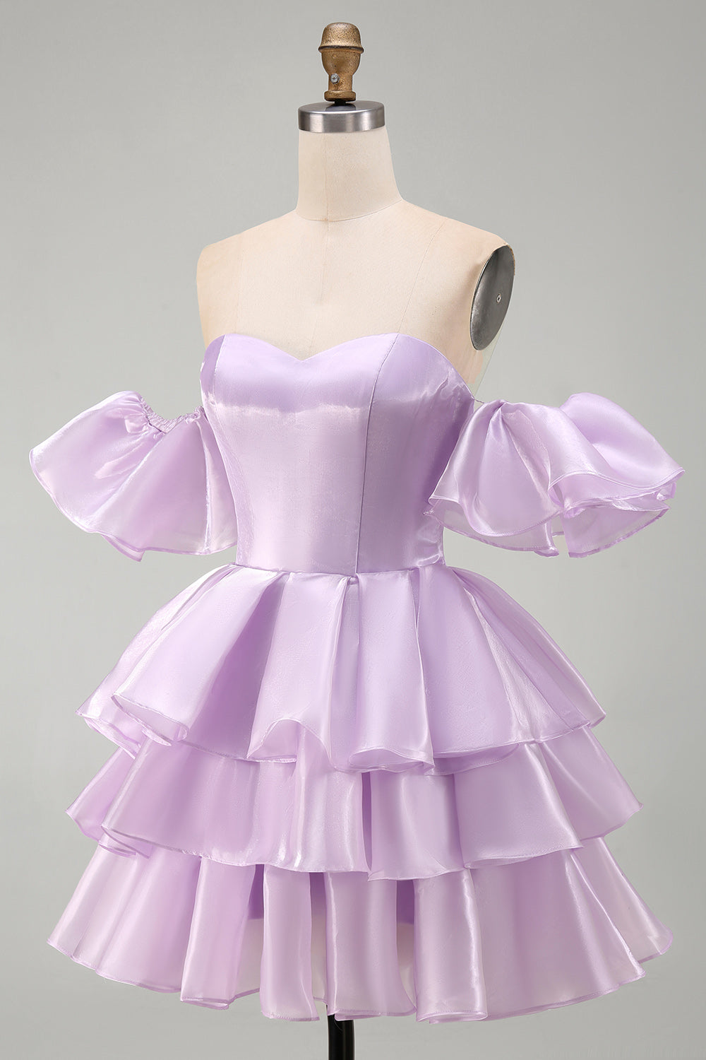 Simple Lilac Ruffled Sweetheart A Line Short Homecoming Dress with Sleeves