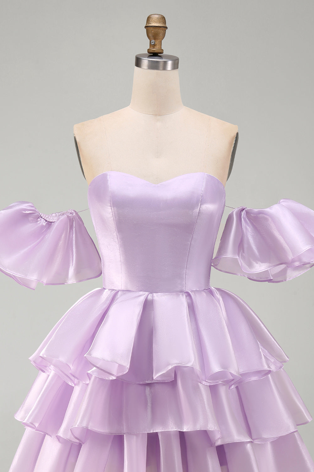 Simple Lilac Ruffled Sweetheart A Line Short Homecoming Dress with Sleeves