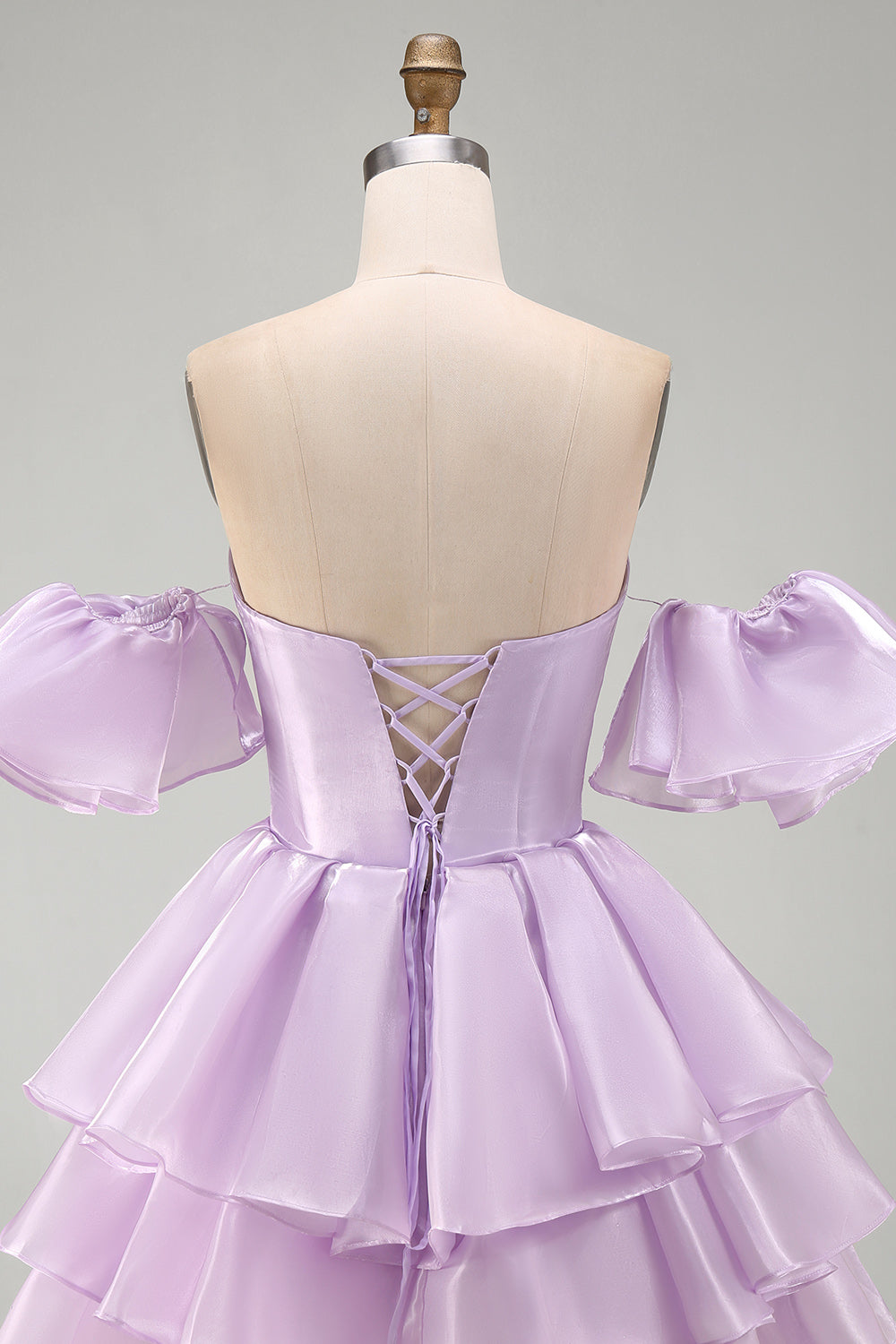 Simple Lilac Ruffled Sweetheart A Line Short Homecoming Dress with Sleeves