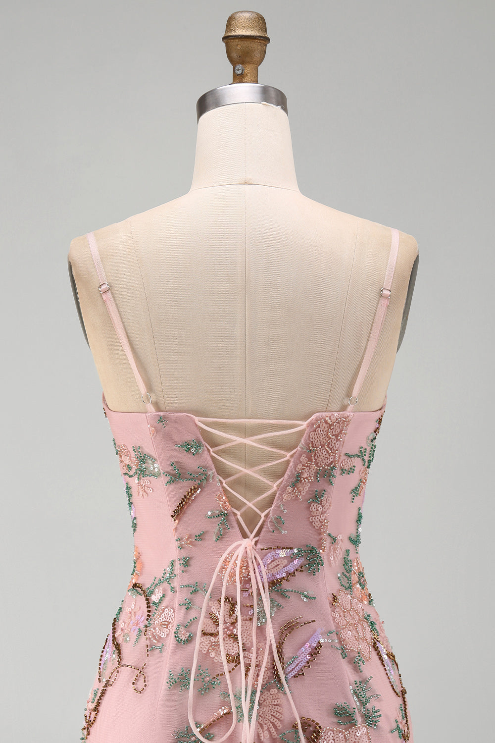 Floral Pink Beaded Sparkly Sequin Tight Short Homecoming Dress