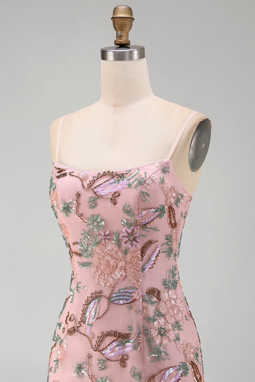 Floral Pink Beaded Sparkly Sequin Tight Short Homecoming Dress