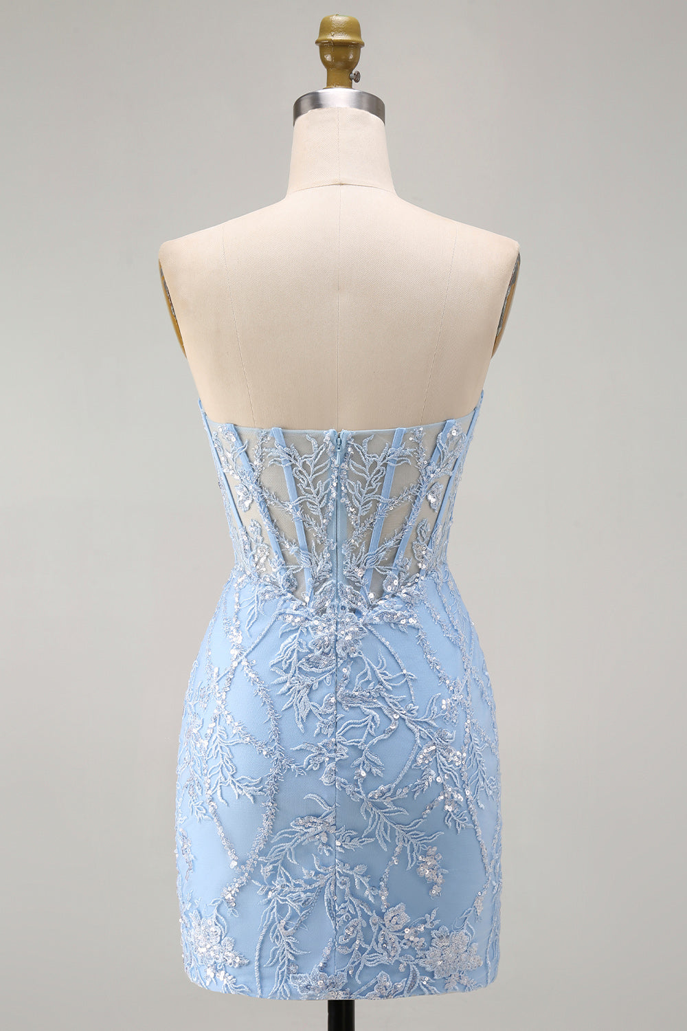 Sweetheart Sparkly Blue Floral Tight Short Corset Homecoming Dress
