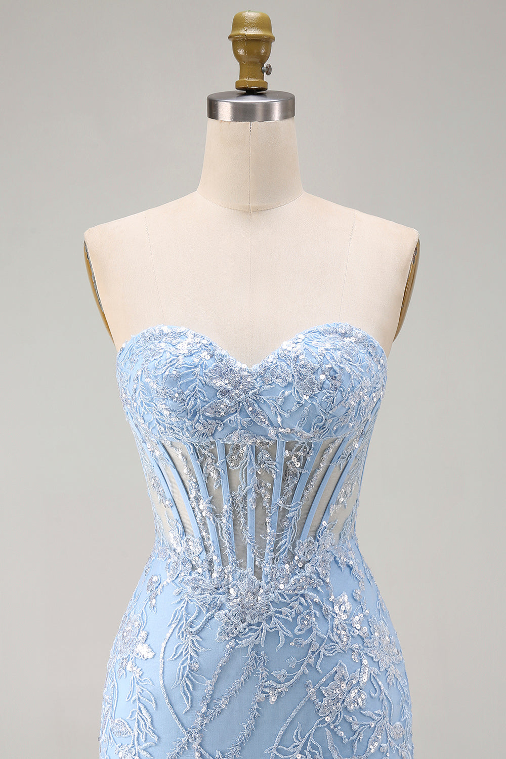 Sweetheart Sparkly Blue Floral Tight Short Corset Homecoming Dress