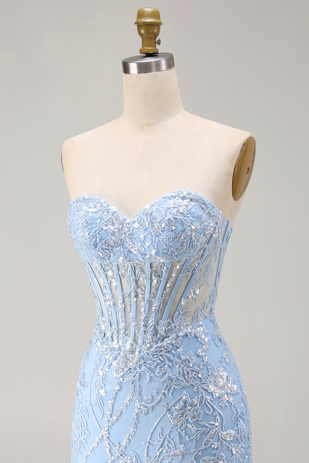 Sweetheart Sparkly Blue Floral Tight Short Corset Homecoming Dress