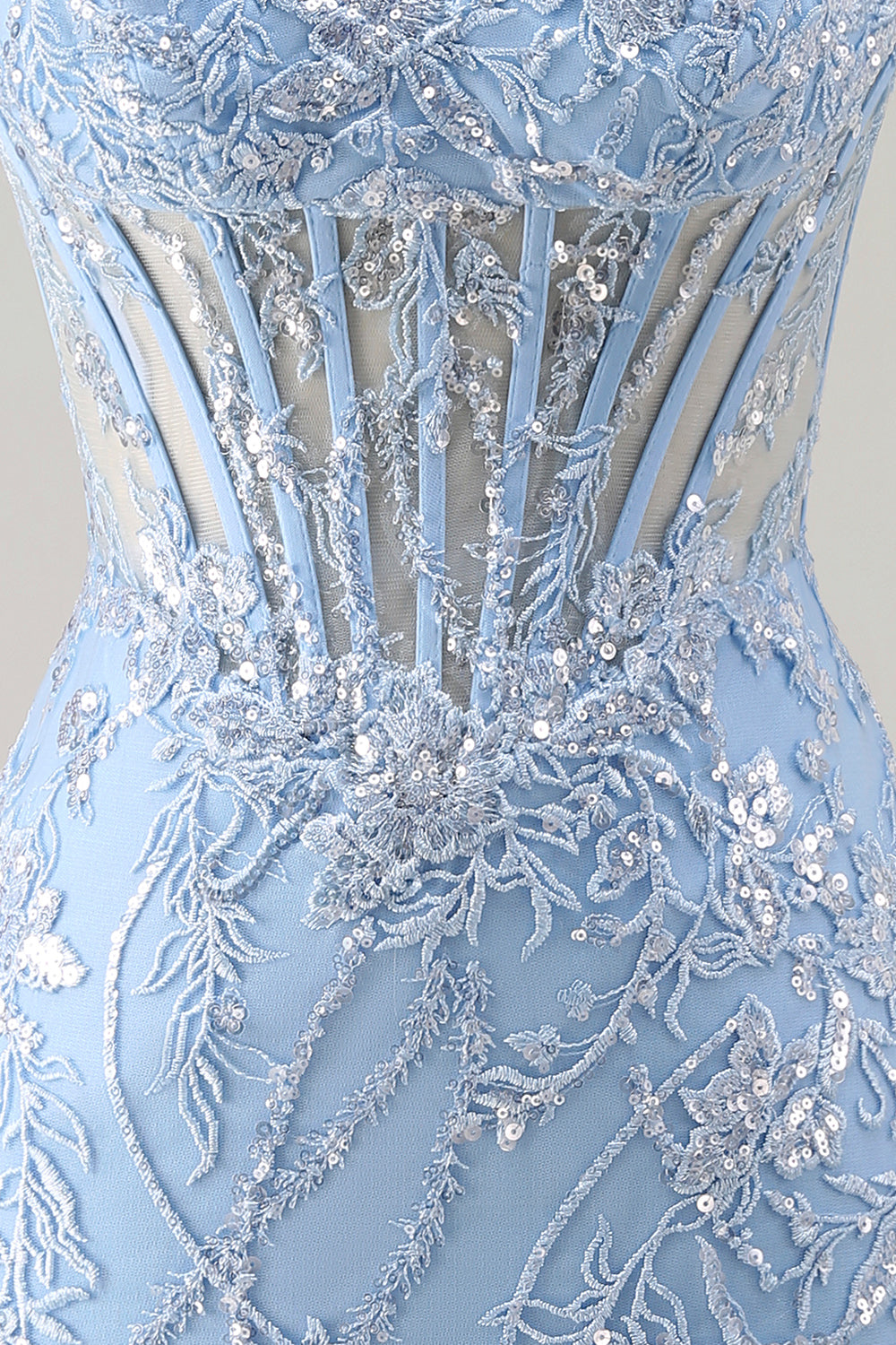 Sweetheart Sparkly Blue Floral Tight Short Corset Homecoming Dress