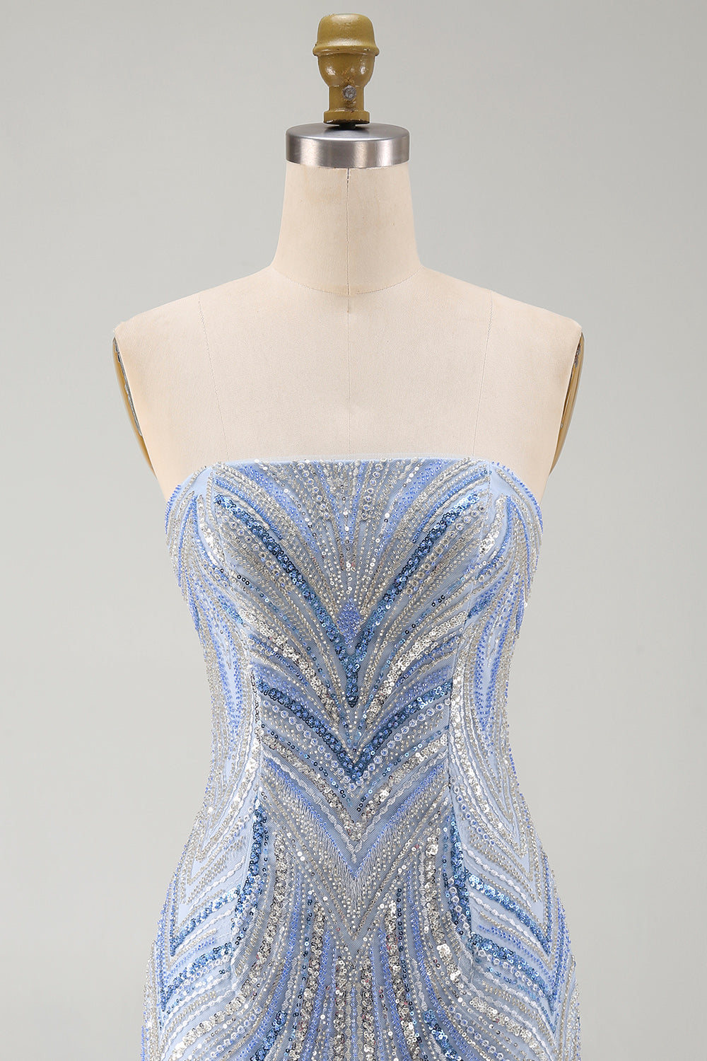 Blue Beaded Sparkly Strapless Sequins Tight Short Homecoming Dress