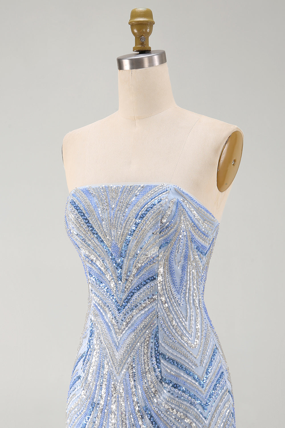 Blue Beaded Sparkly Strapless Sequins Tight Short Homecoming Dress