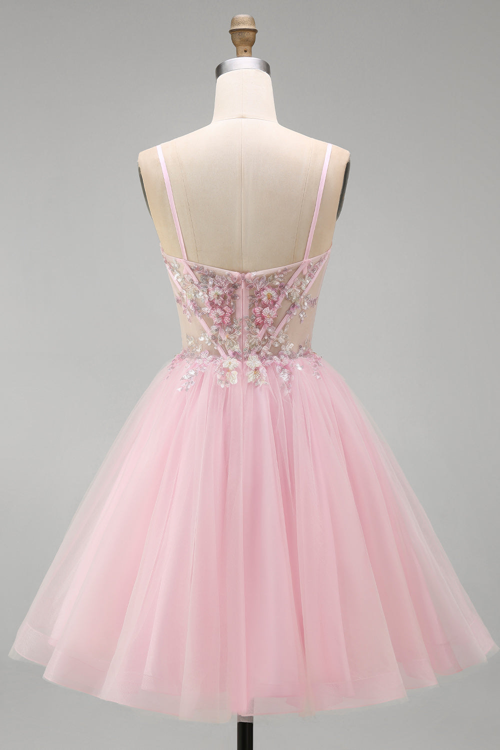 Floral Pink A-Line Corset Tulle Short Homecoming Dress