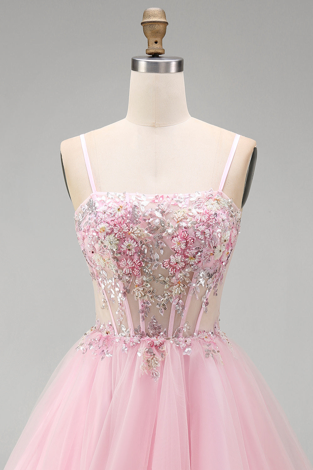 Floral Pink A-Line Corset Tulle Short Homecoming Dress