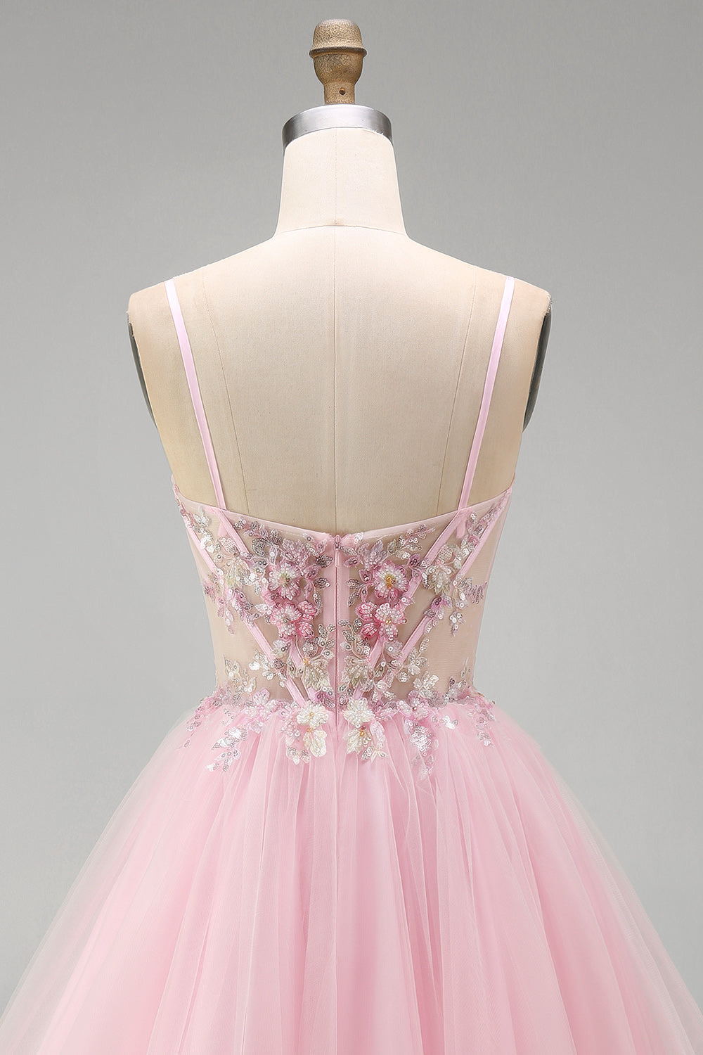 Floral Pink A-Line Corset Tulle Short Homecoming Dress
