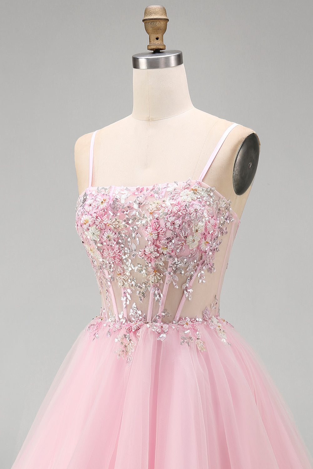 Floral Pink A-Line Corset Tulle Short Homecoming Dress