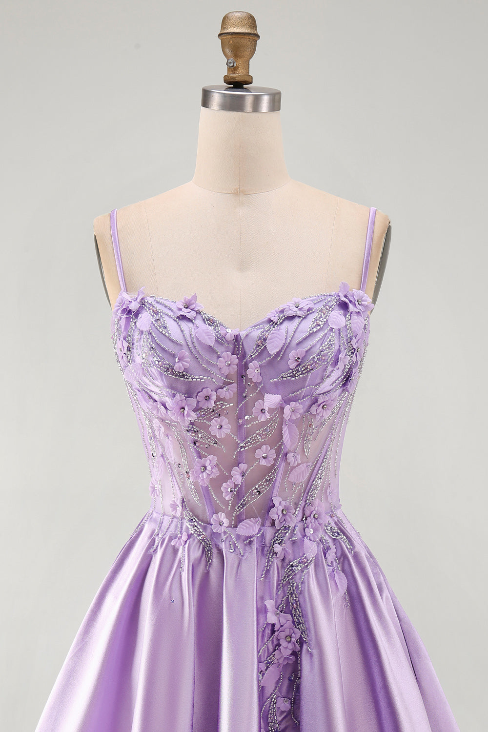 Sparkly Lilac A Line Beaded Short Corset Homecoming Dress with 3D Flowers