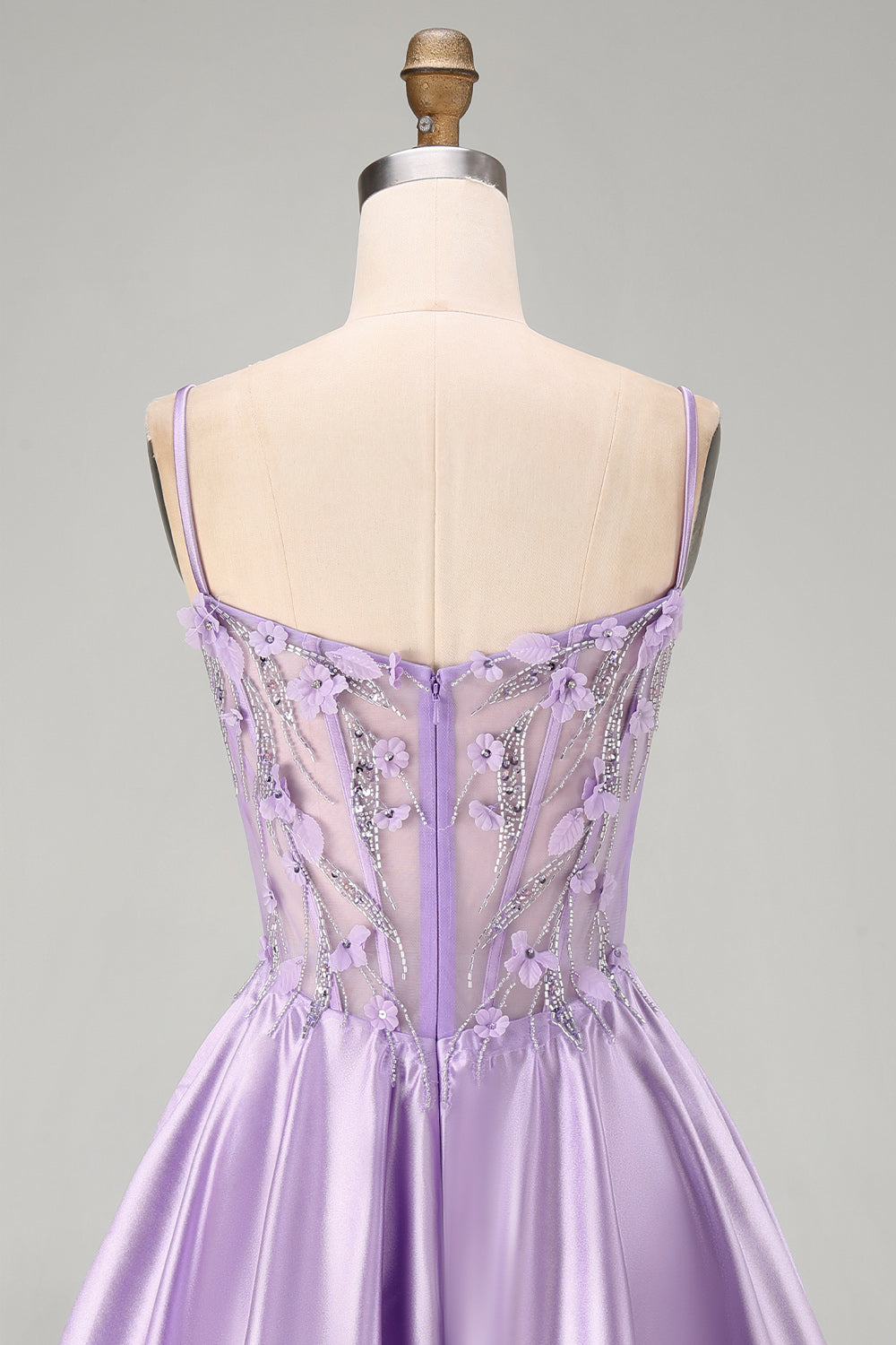Sparkly Lilac A Line Beaded Short Corset Homecoming Dress with 3D Flowers