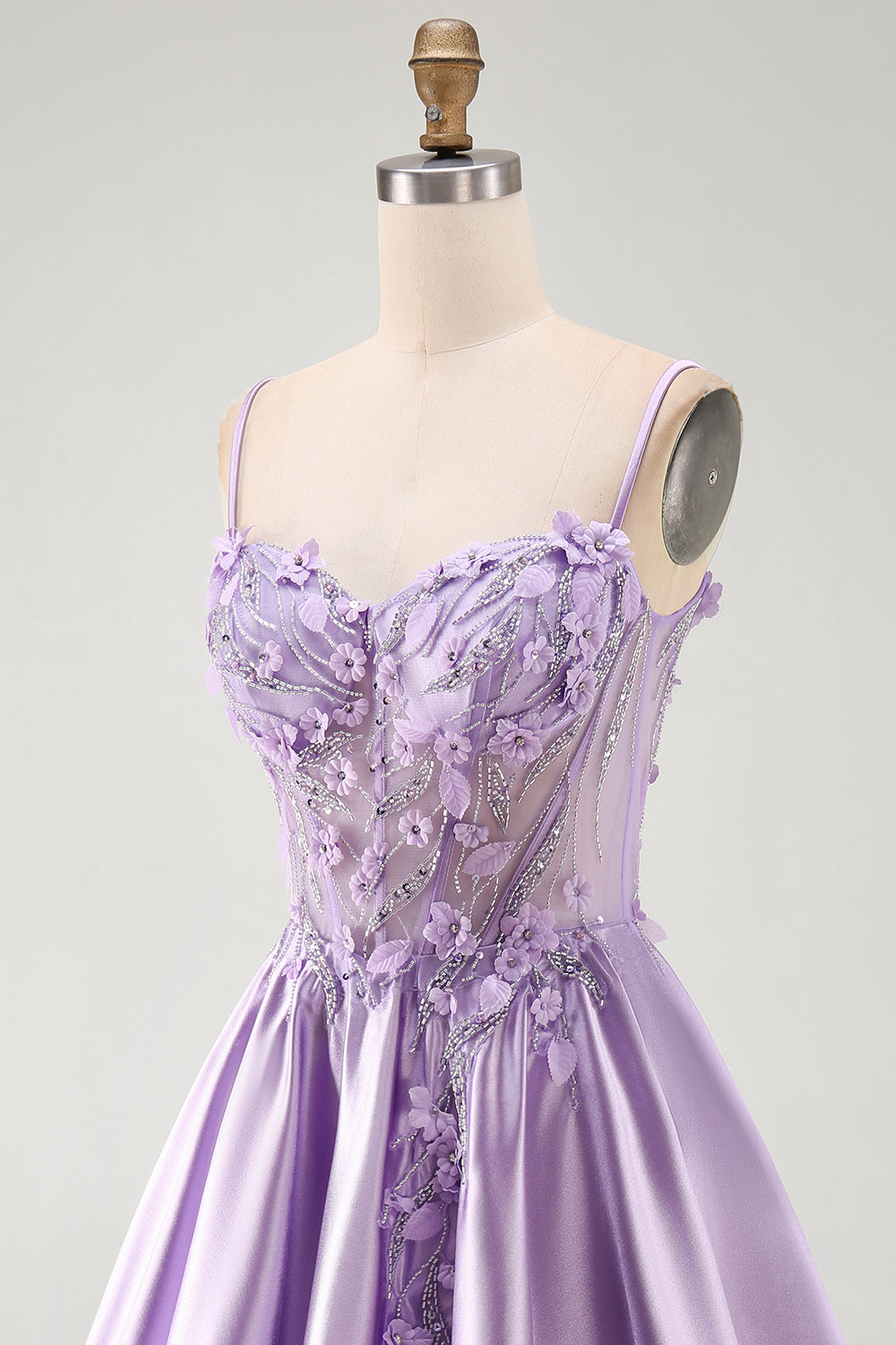 Sparkly Lilac A Line Beaded Short Corset Homecoming Dress with 3D Flowers